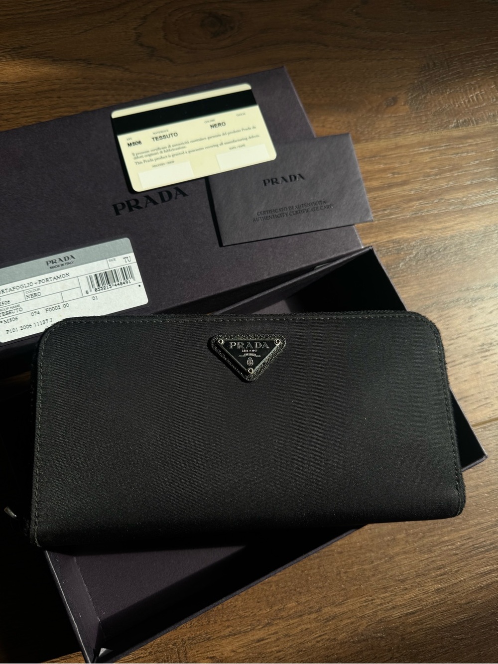 PRADA Zip Around Tessuto Nylon Wallet in black with silver triangle hardware - Picture 10 of 10